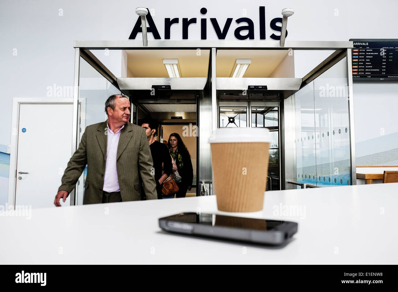 Passengers arriving at Southend Airport. Stock Photo
