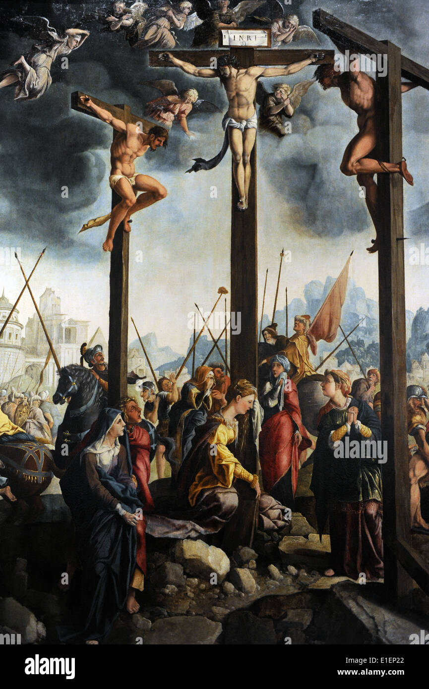 Jan van Scorel (1495-1562). Dutch painter. Triptych of the Crucifixion, 1535. Central panel. Detail. Stock Photo