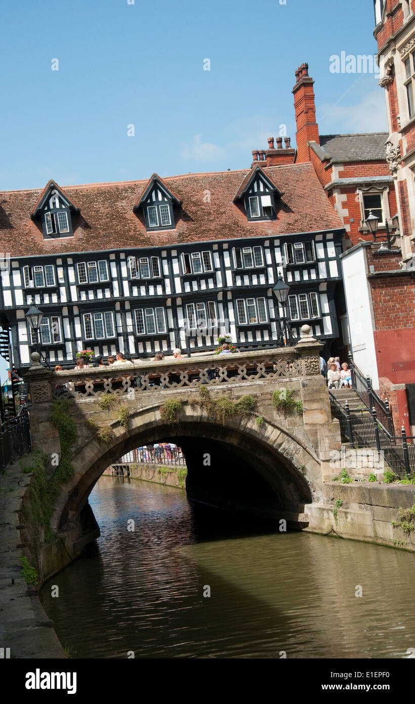 The High Bridge on the River Witham in Lincoln City Centre, Lincolnshire England UK Stock Photo