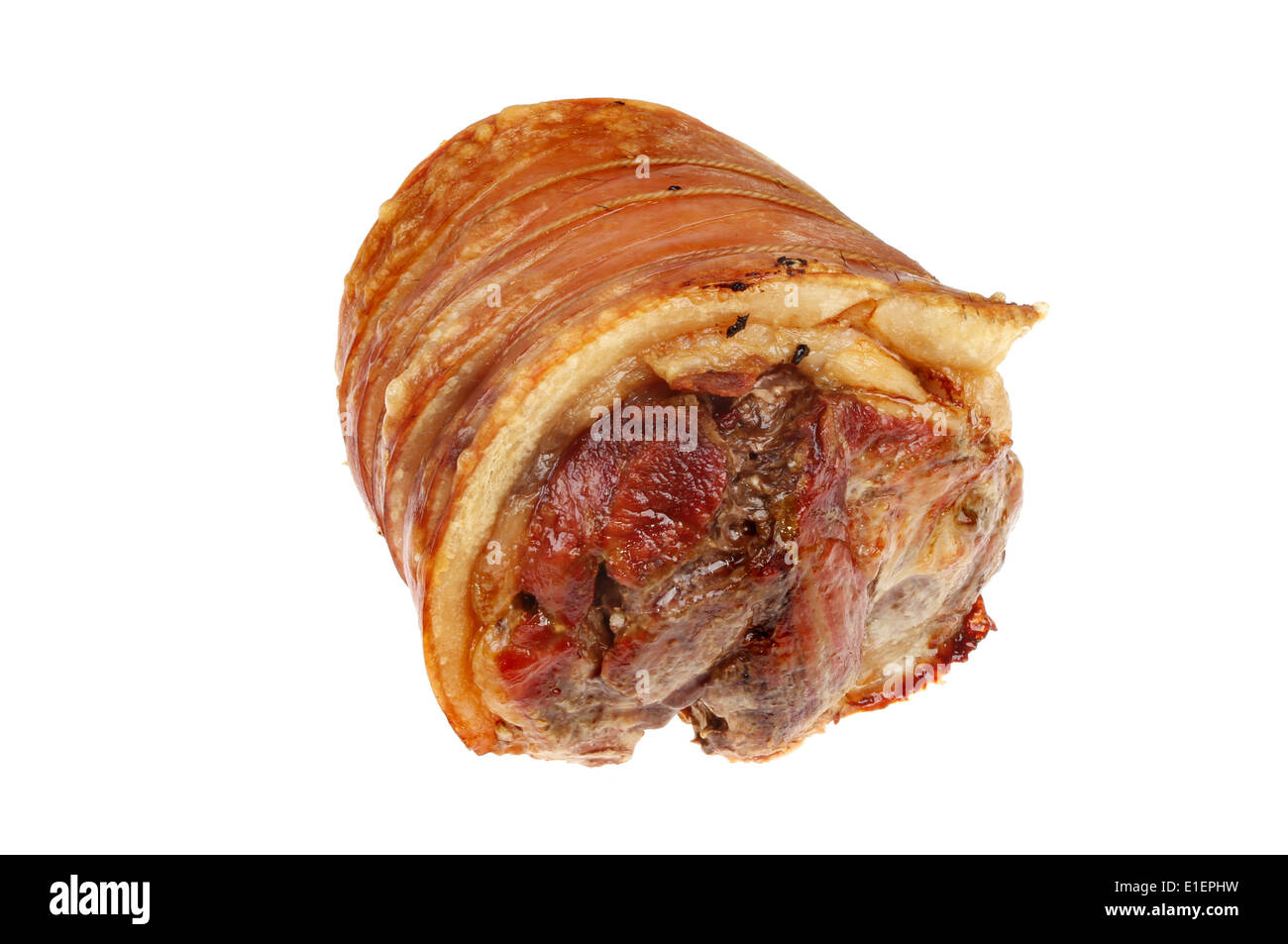 Joint of roast pork isolated against white Stock Photo