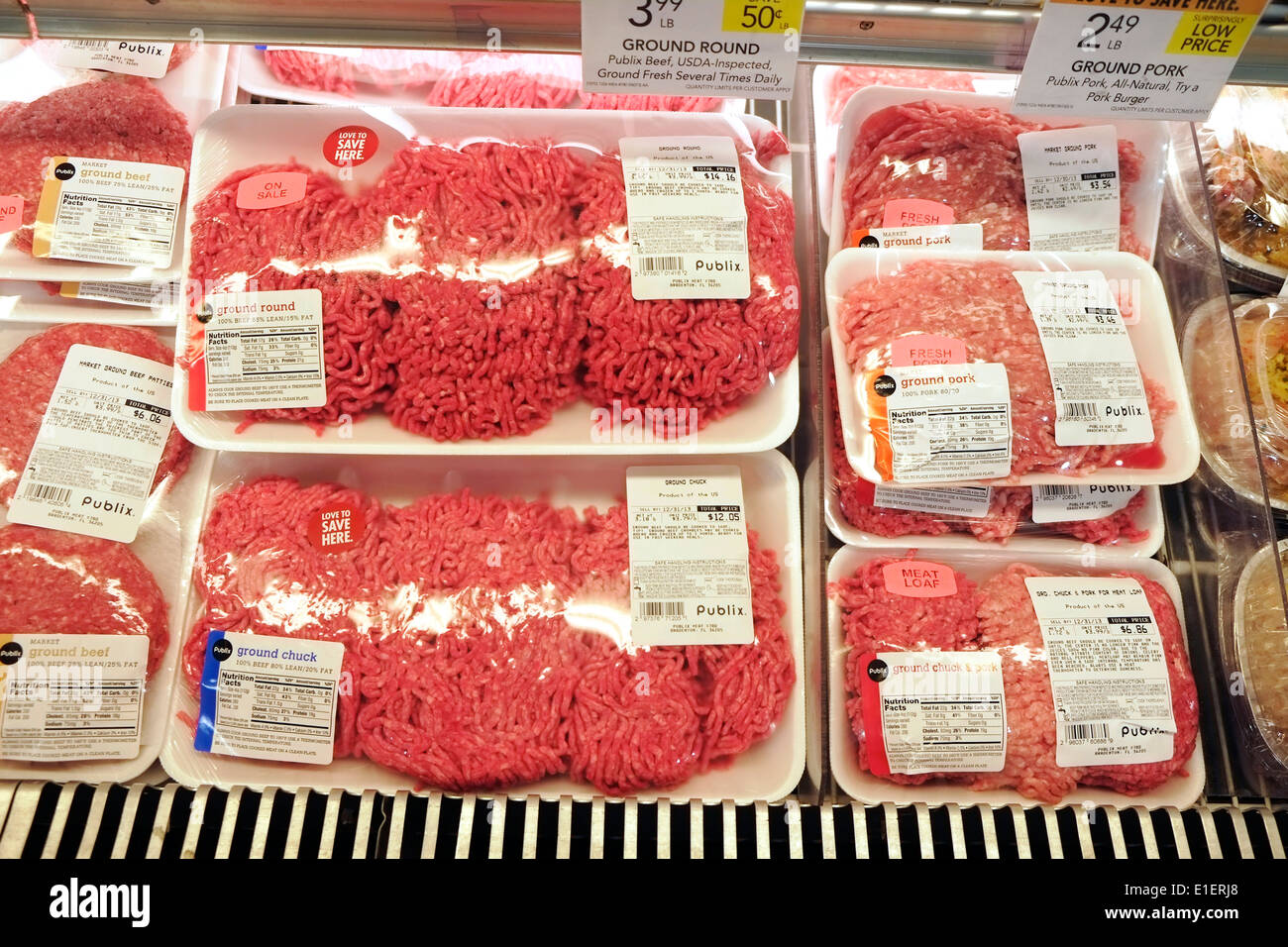 Fresh red meat for sale at a grocery store Stock Photo Alamy