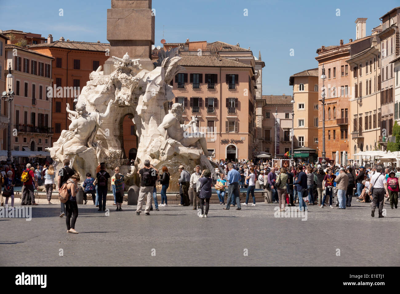 The Four Rivers Fountain by Bernini, Fountain , Piazza Navona, Rome, Italy Europe Stock Photo