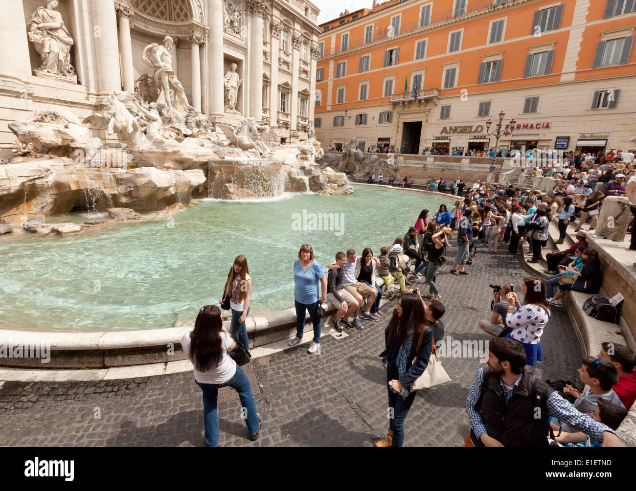 People taking photos at the Trevi fountain, Rome Italy Europe Stock Photo