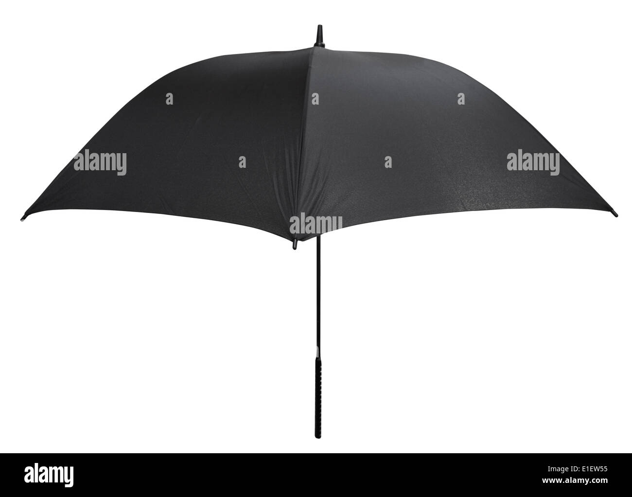 side view of open black big umbrella isolated on white background Stock