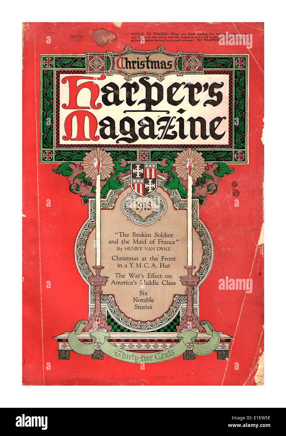 1918 Christmas front cover of Harpers Magazine in sombre wartime mood Stock Photo