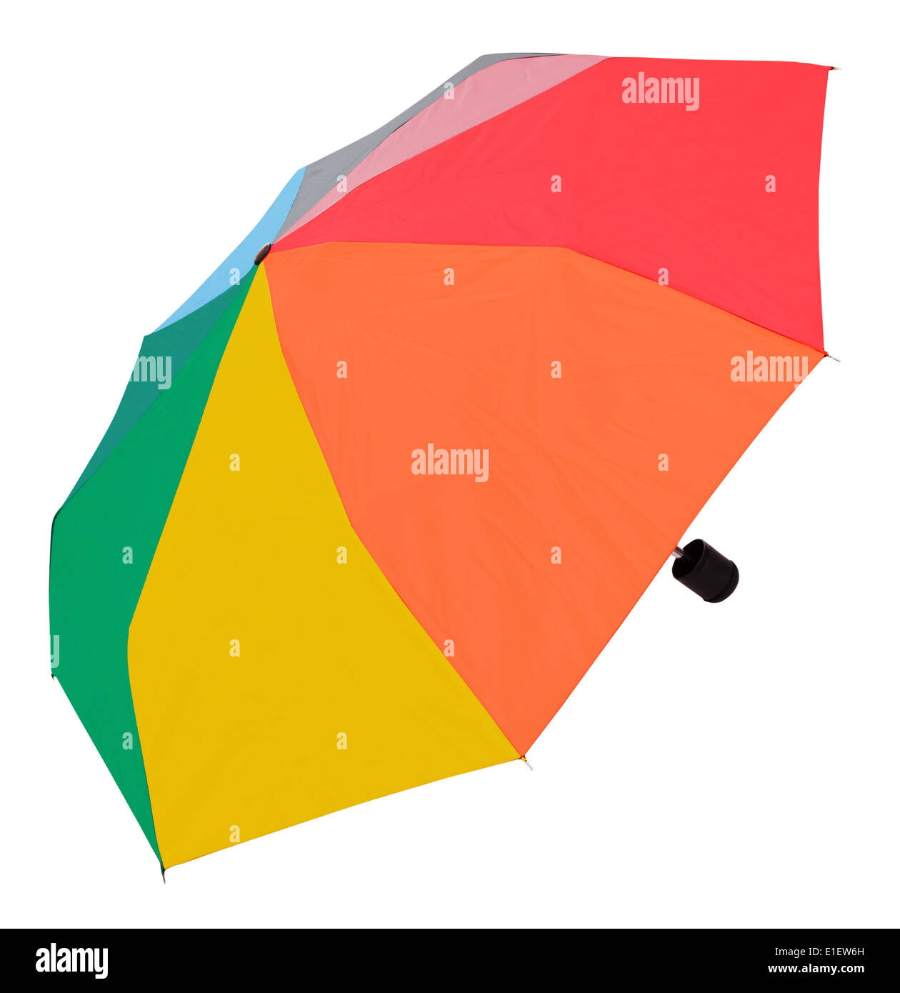 open multicolored umbrella isolated on white background Stock Photo