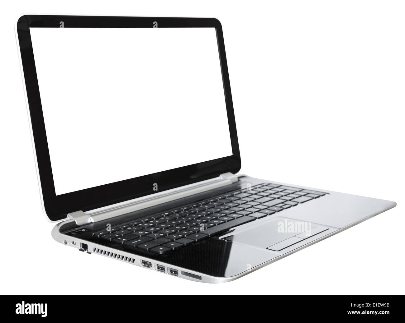 open laptop with cut out screen isolated on white background Stock Photo