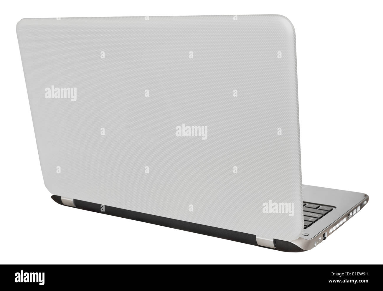 back view of open laptop display cover isolated on white background