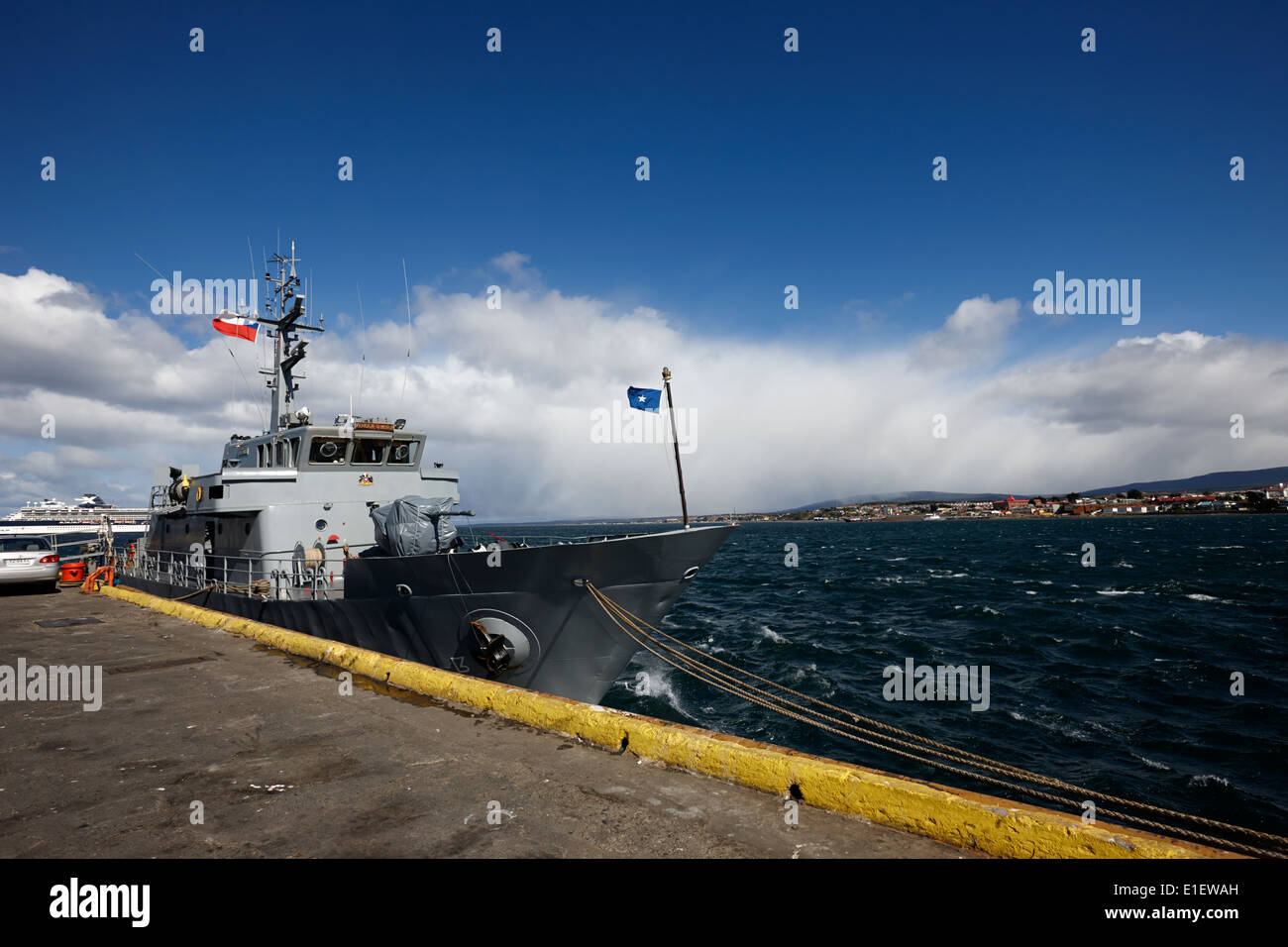 chilean navy ship psg-73 isaza tied up in Punta Arenas port Chile Stock Photo