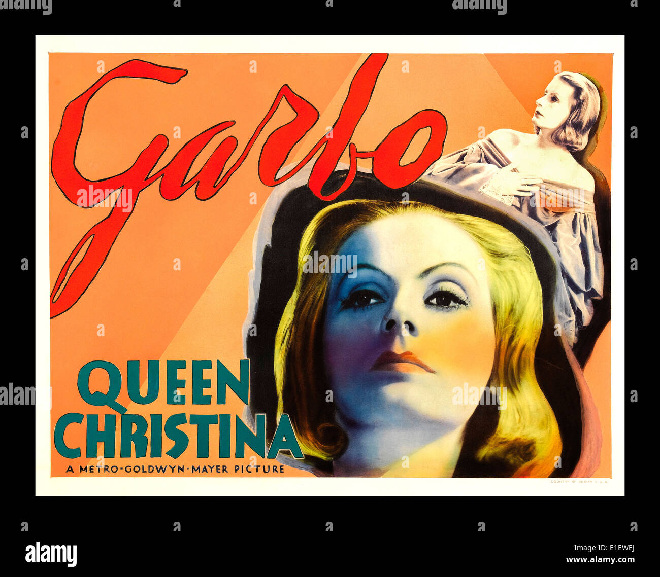 Film poster featuring Greta Garbo in Queen Christina 1938 MGM movie Stock Photo