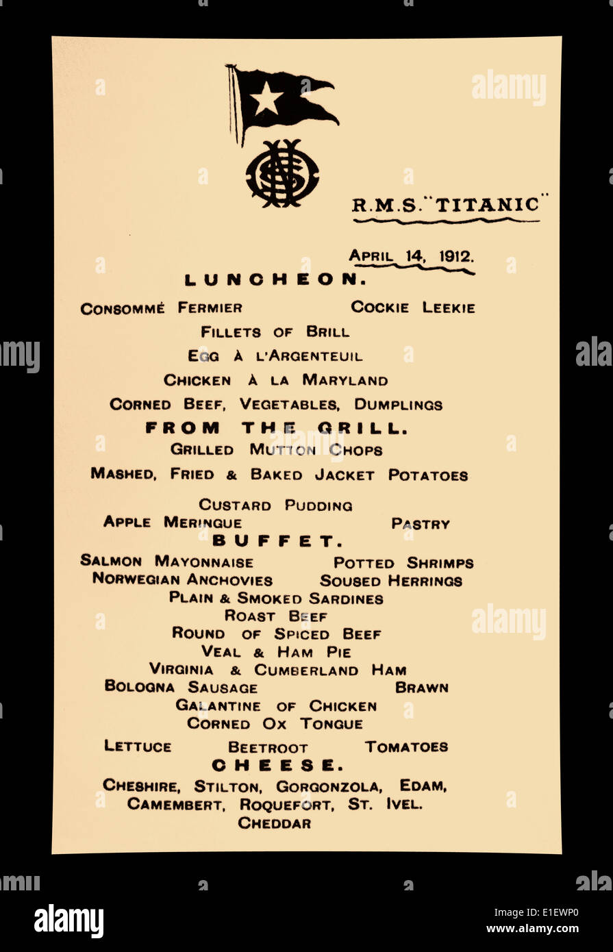 Titanic menu hi-res stock photography and images - Alamy