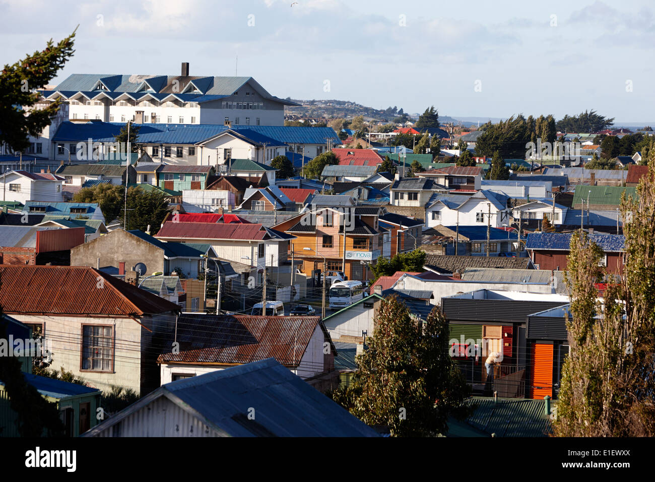 view over rooftops in local neighbourhood in Punta Arenas Chile Stock Photo