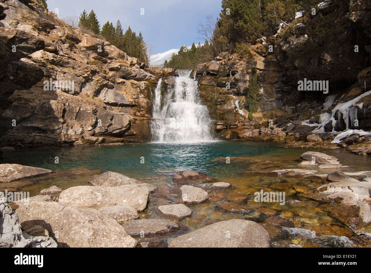 Waterfall of Soaso in the National Park of Ordesa, Spain. Stock Photo