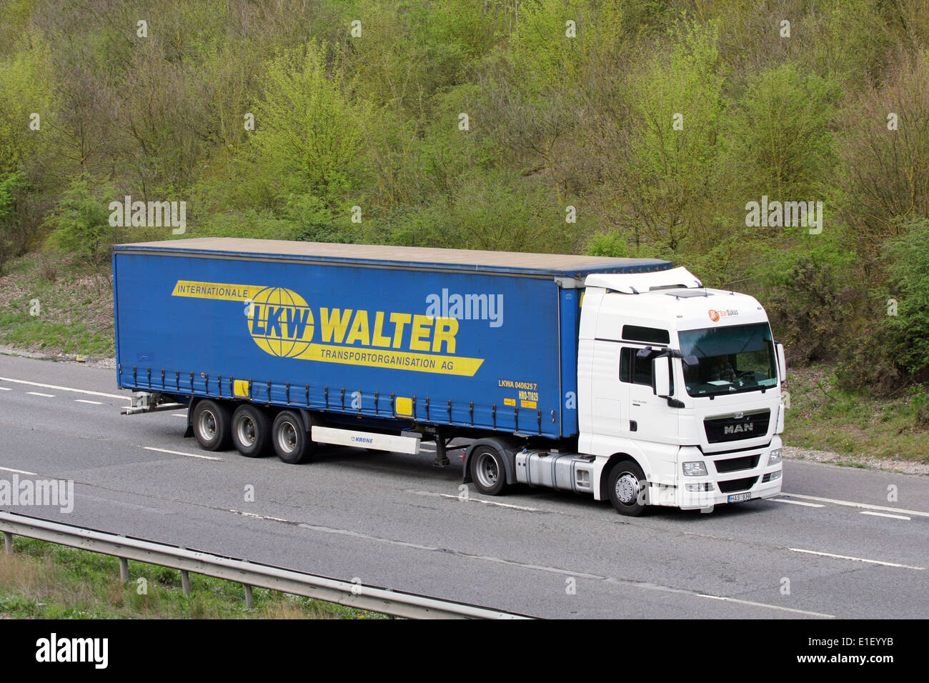 An LKW Walter truck traveling along the M20 motorway in Kent, England Stock Photo