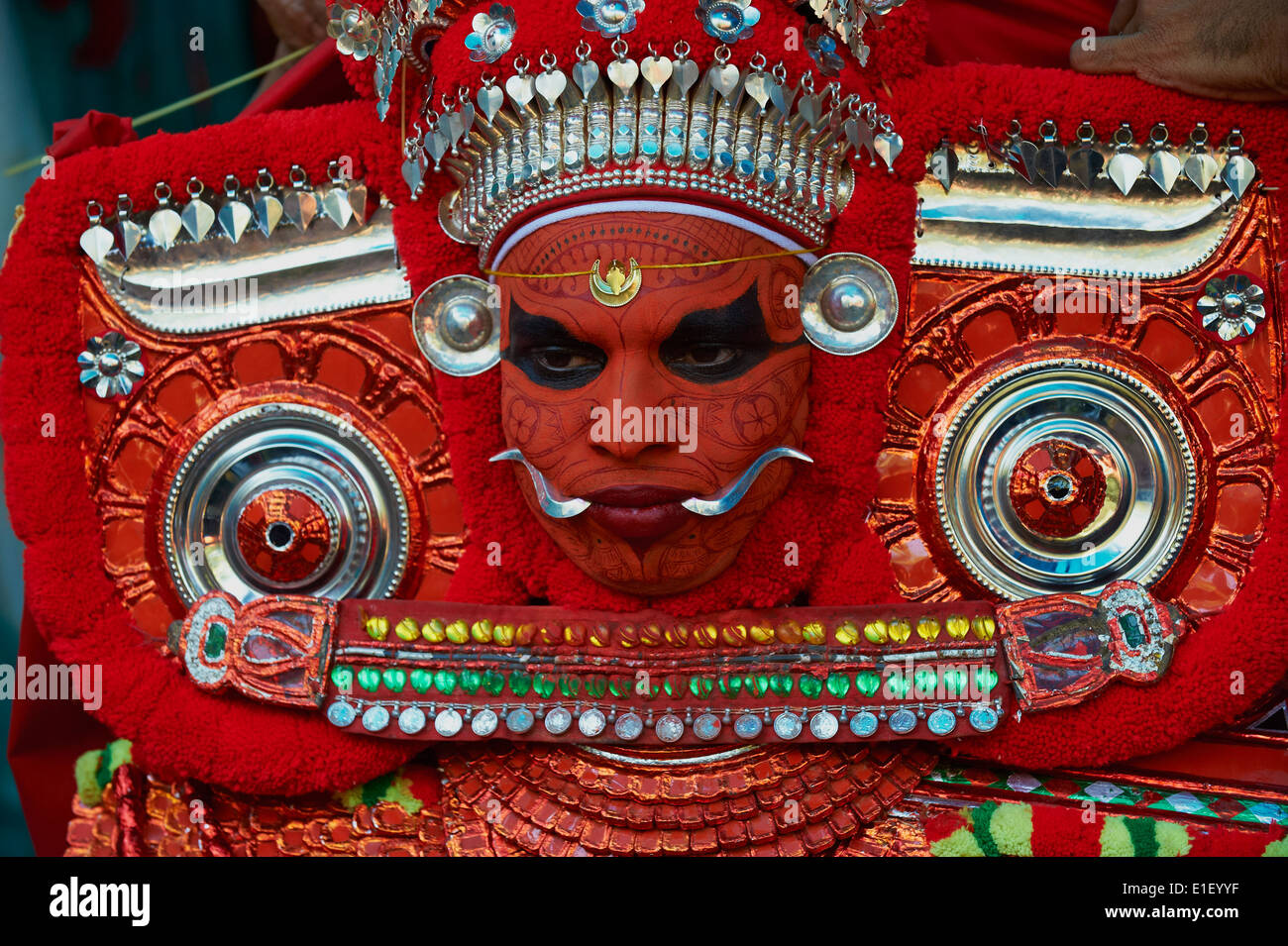 India, Kerala state, around Kannur, Teyyam ceremony, god representating Stock Photo