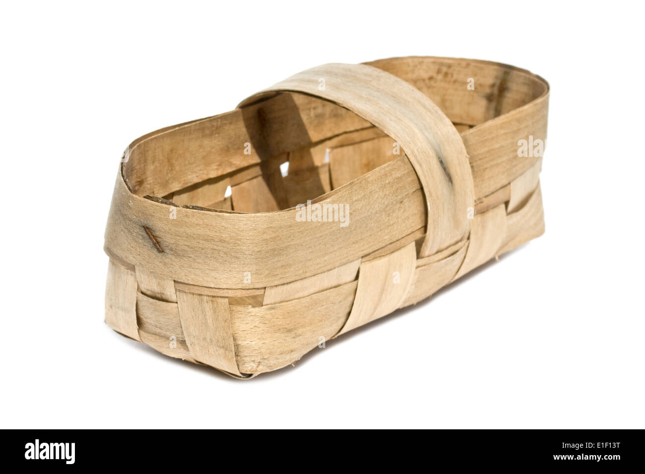 basket woven of birch bark isolated on a white background Stock Photo