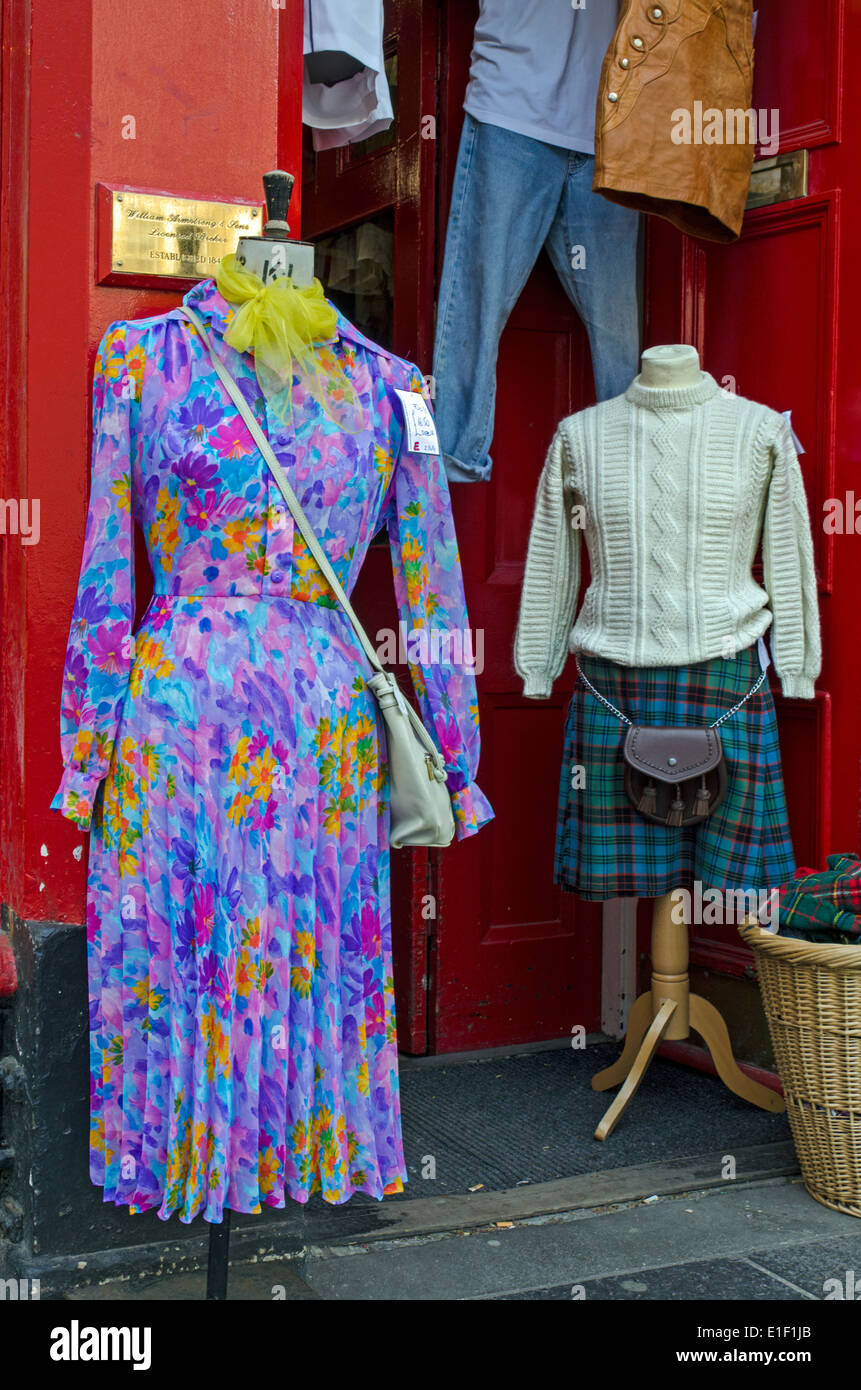 Vintage clothes in the doorway of a branch of Armstrong's vintage