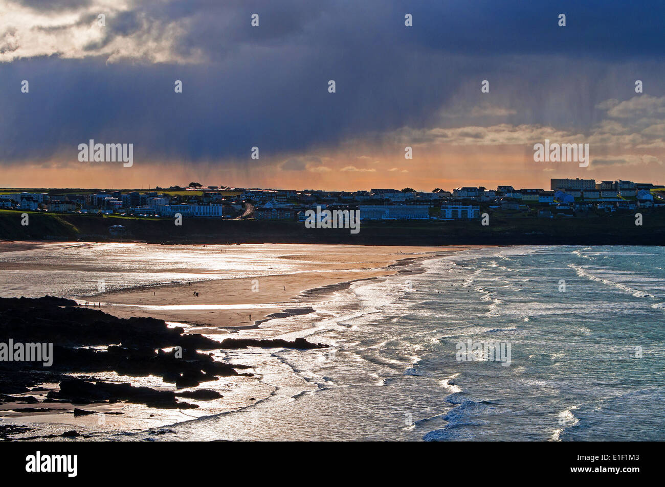 a winter storm approaching fistral beach, newquay, cornwall, uk Stock Photo