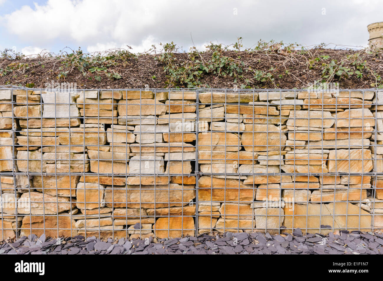 Gabion Cages filled with stone Stock Photo