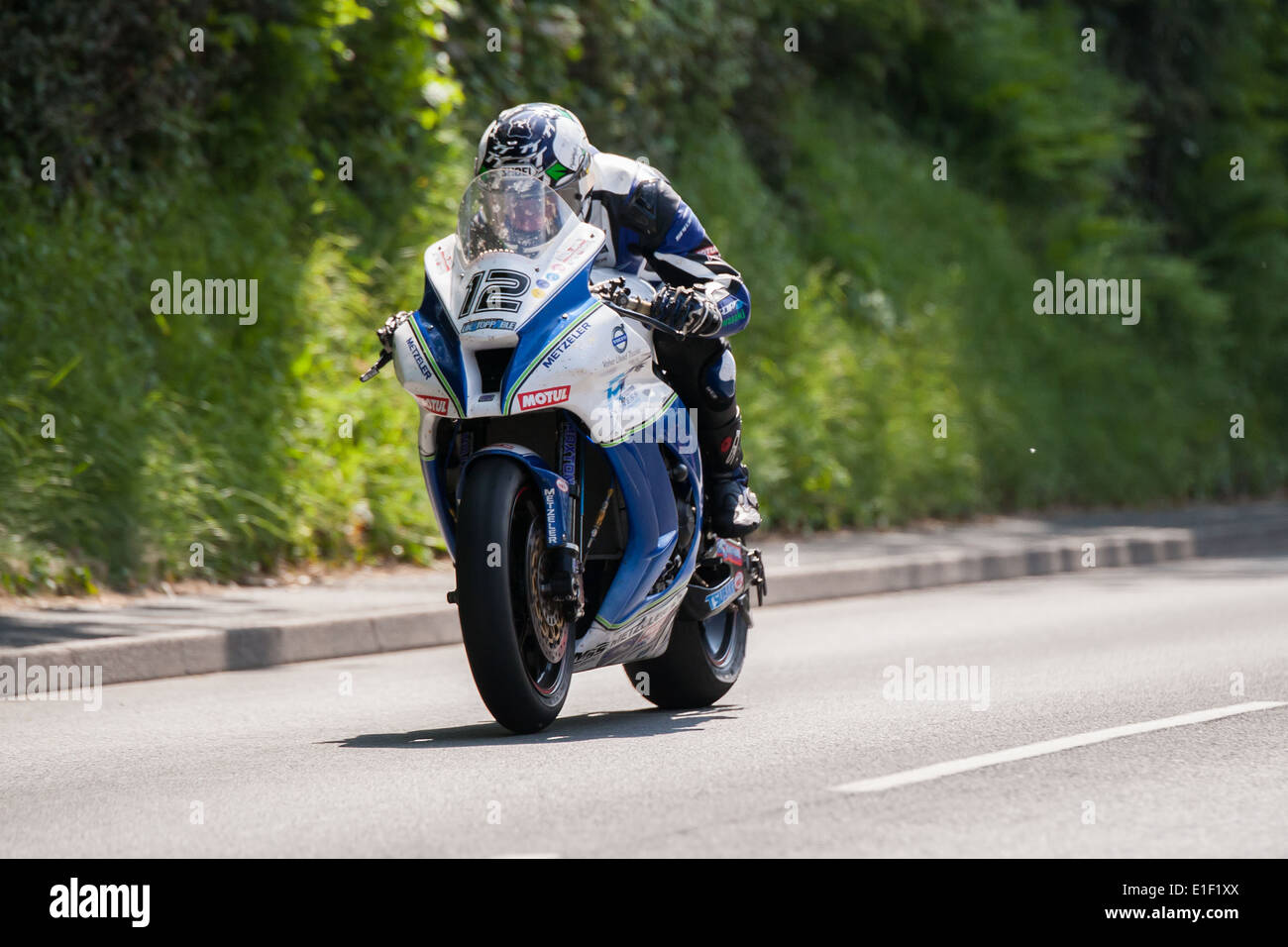 Dean Harrison on the RC Express Kawasaki during the 2014 Isle of Man TT Superbike race, 31/05/14. Stock Photo