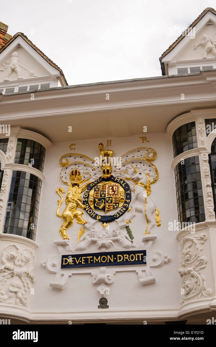 Coat of arms on Sparrowe's House (The Ancient House) in Ipswich Stock Photo