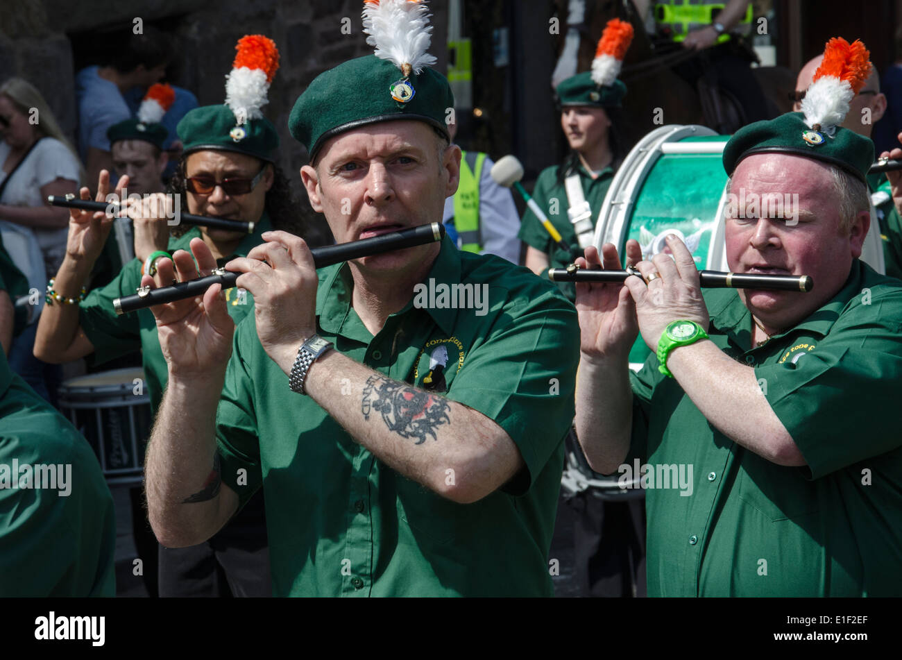 Members of an Irish Republican flute band on the James Connolly Memorial March in Edinburgh, 2014. Stock Photo