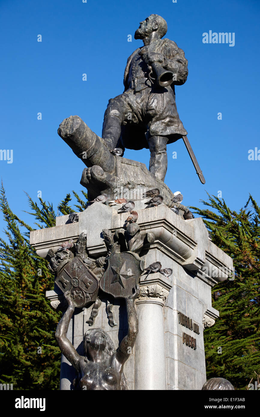 magellan memorial statue in plaza munoz gamero Punta Arenas Chile Stock ...