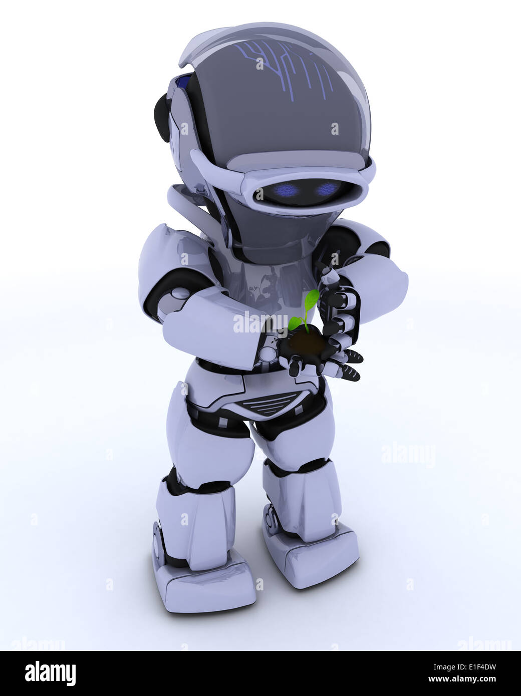 3D render of a Robot nurturing a seedling plant Stock Photo - Alamy