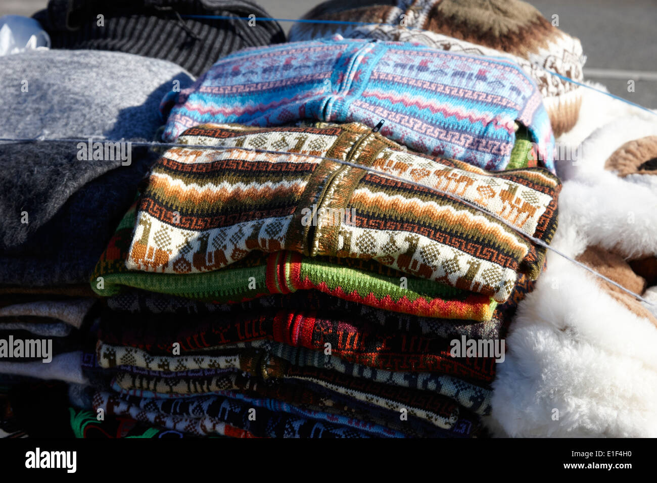 woolen handicrafts stall at la cruz viewpoint in Punta Arenas Chile Stock Photo