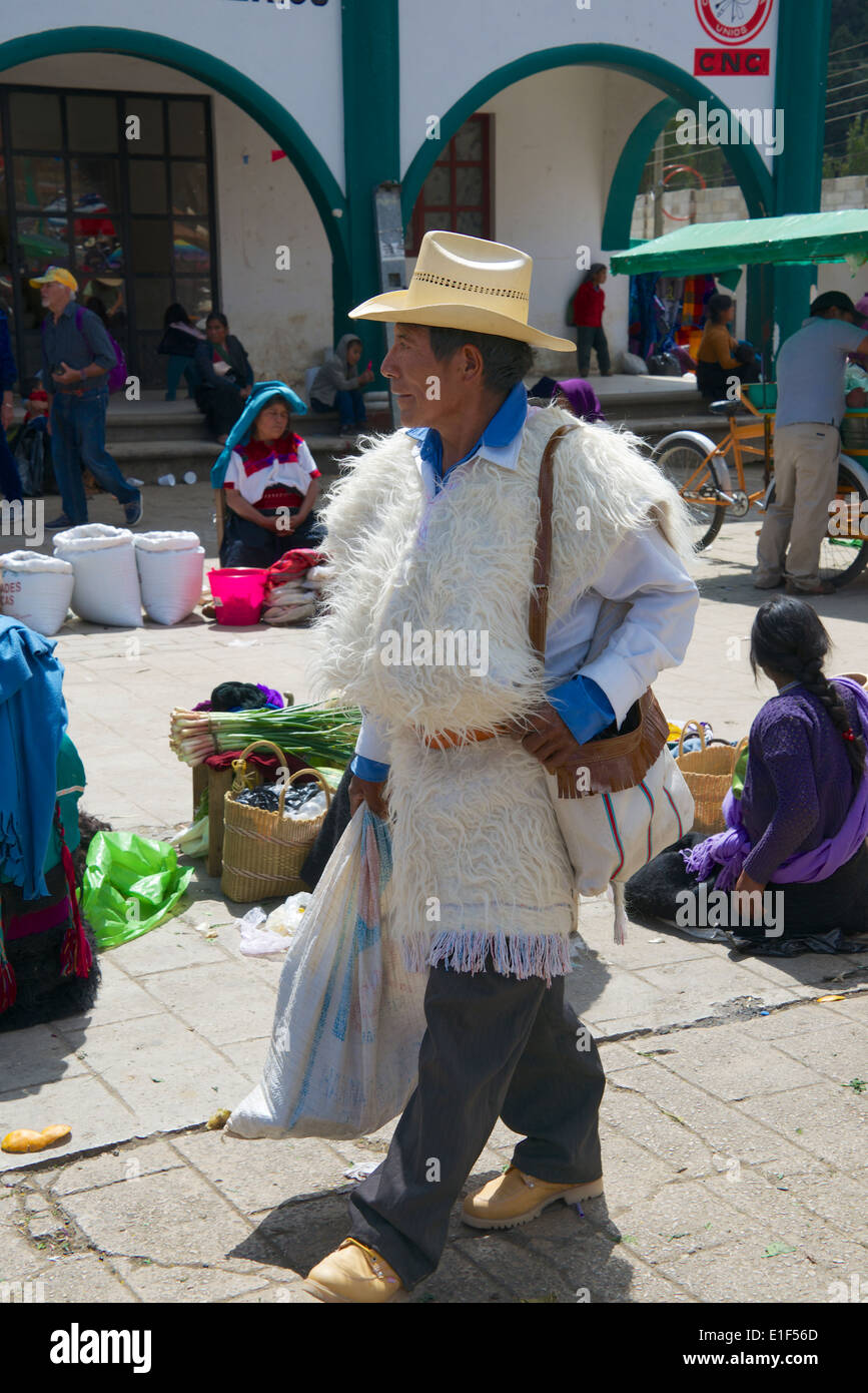 Indian man in traditional clothes Sunday market San Juan Chamula