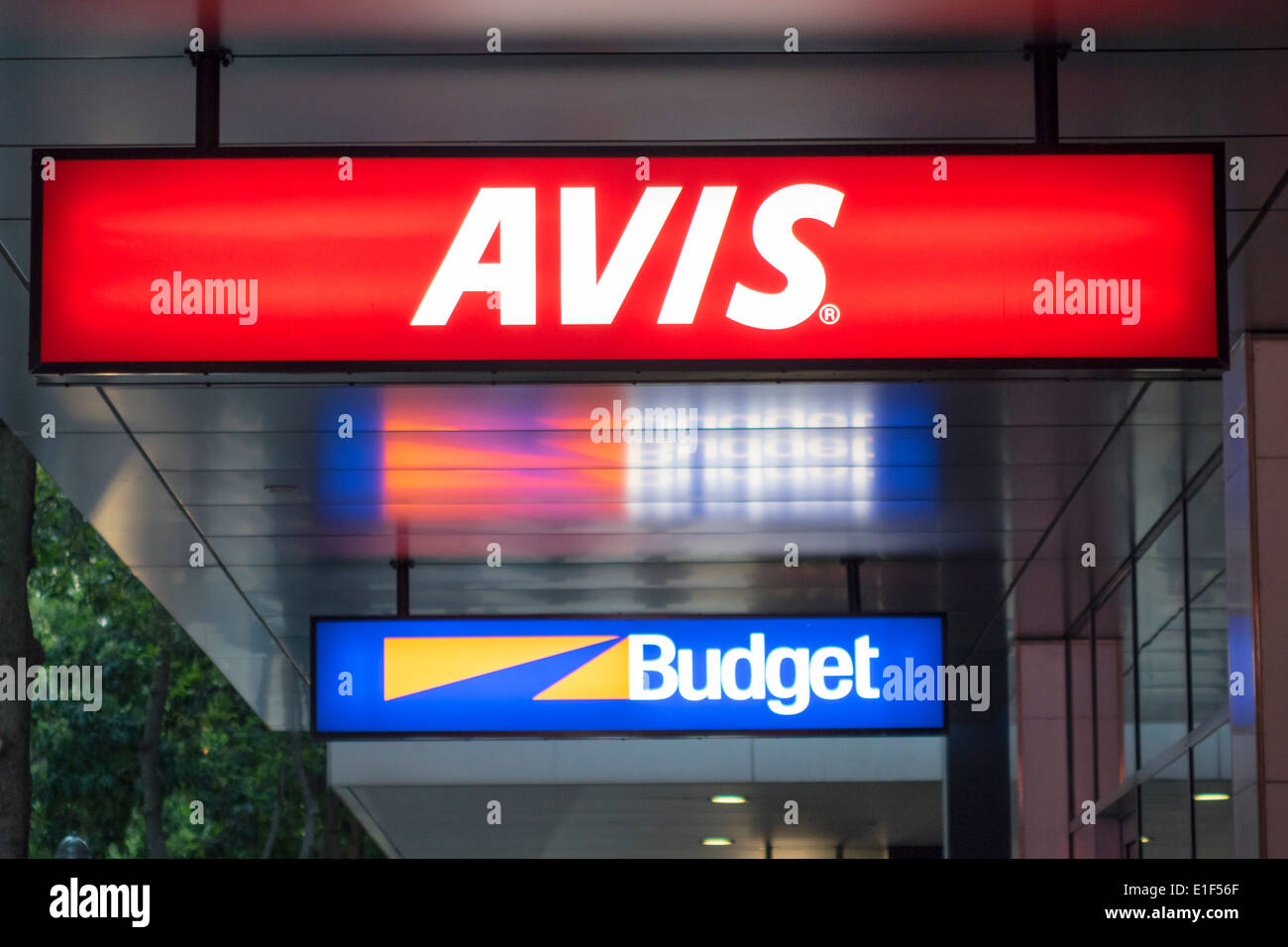 Brisbane Australia,Mary Street,rental car agencies,competing,signs,Avis,Budget,rent,AU140313159 Stock Photo