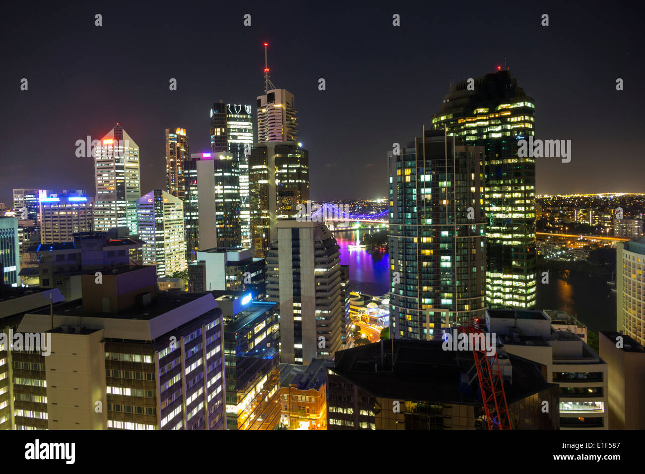 Brisbane Australia,skyscrapers,city skyline,office buildings,night evening Story Bridge,Brisbane River,AU140313167 Stock Photo