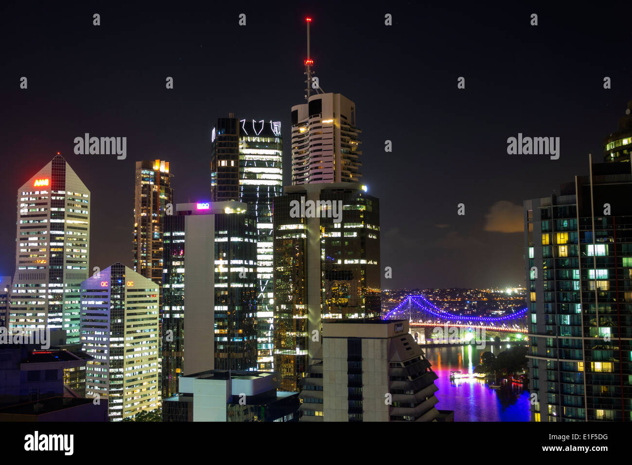 Brisbane Australia,skyscrapers,city skyline,office buildings,night evening Story Bridge,Brisbane River,Oceania,AU140313170 Stock Photo