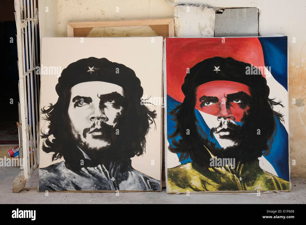 Posters of Alberto Korda's photograph of Che Guevara for sale outside a souvenir shop in Old Havana, Cuba. Stock Photo