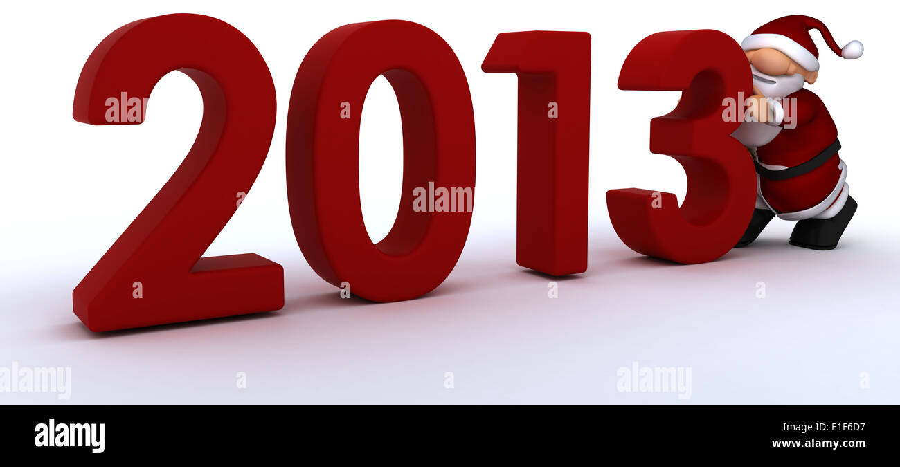 3D Render of a Cute Santa Claus Charicature bringing in the new year ...