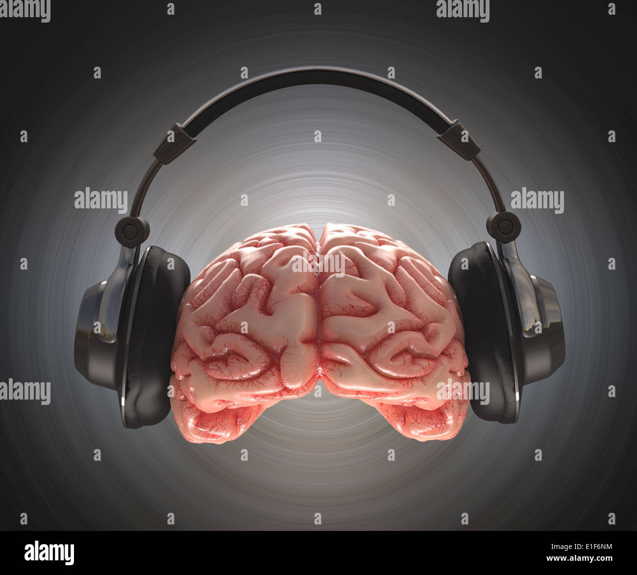 Human brain recording information with headphones. Stock Photo