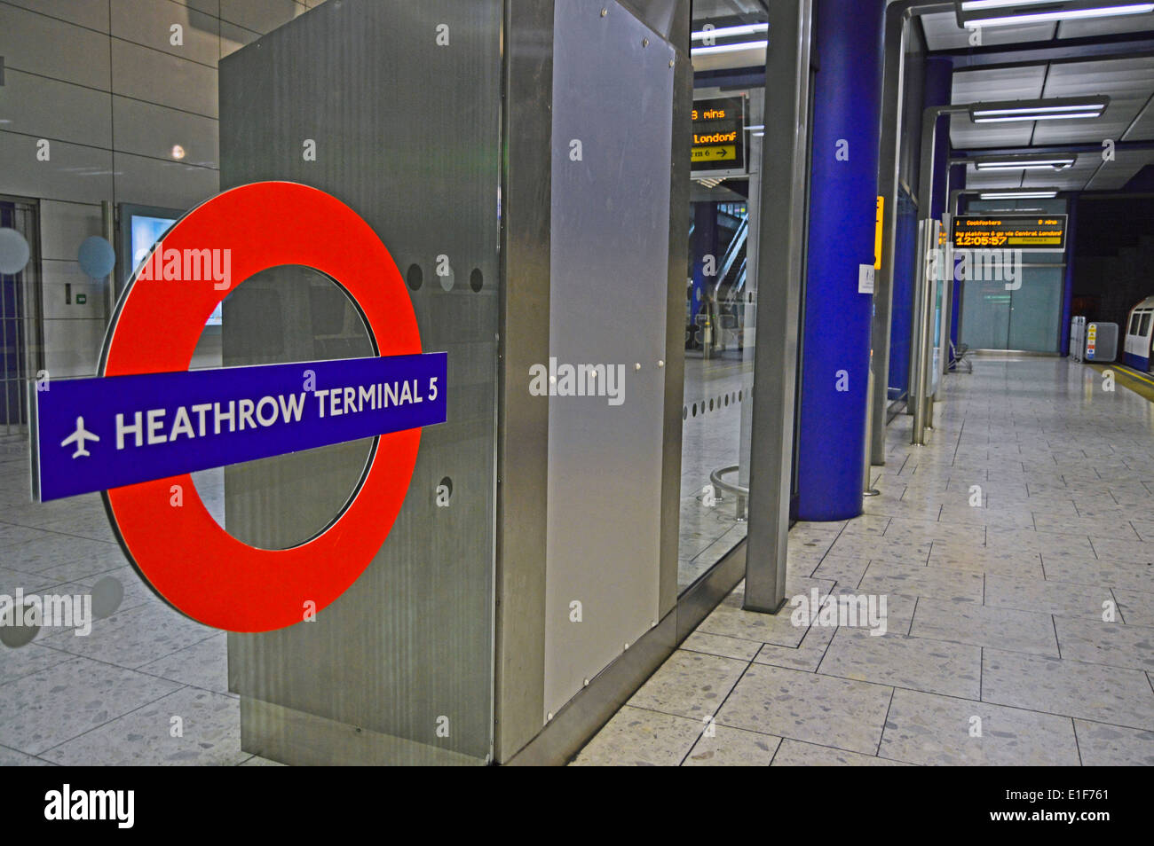 Heathrow Terminal 5 Underground Station showing roundel, Heathrow