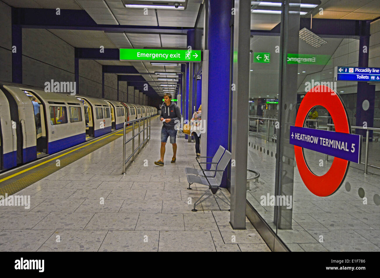 Heathrow Terminal 5 Underground Station showing roundel, Heathrow Stock