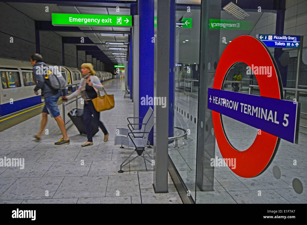 Heathrow Terminal 5 Underground Station showing roundel, Heathrow