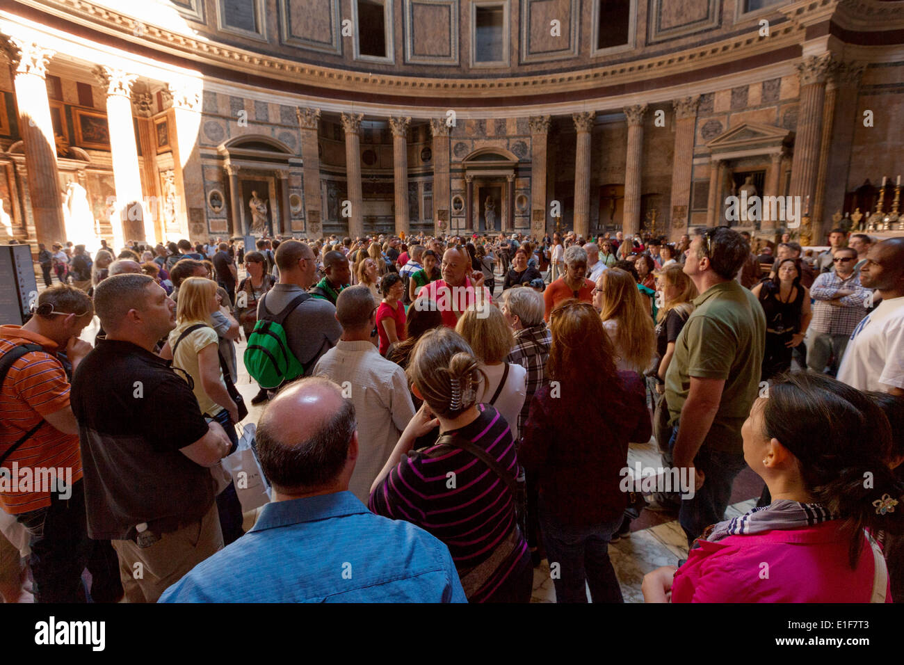 Crowds of people inside the Pantheon, Rome Italy Stock Photo