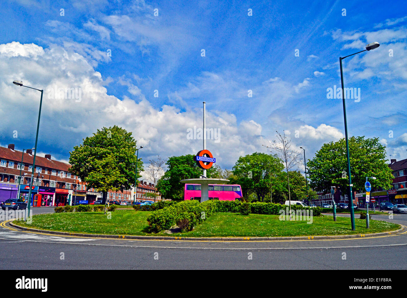 Roundabout opposite Queensbury Underground Station, London Borough of Brent, London, England, United Kingdom Stock Photo
