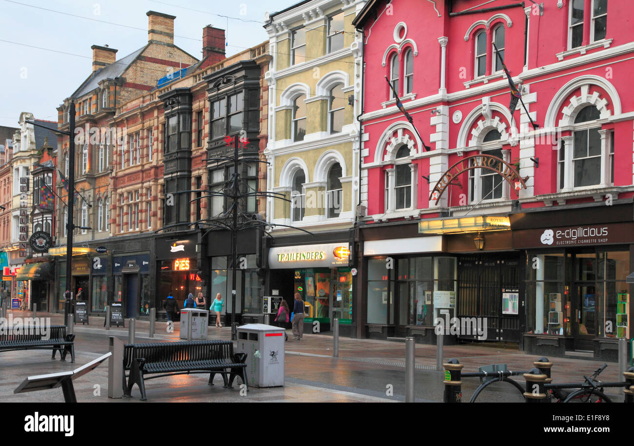 UK, Wales, Cardiff, street scene, typical architecture, shops Stock