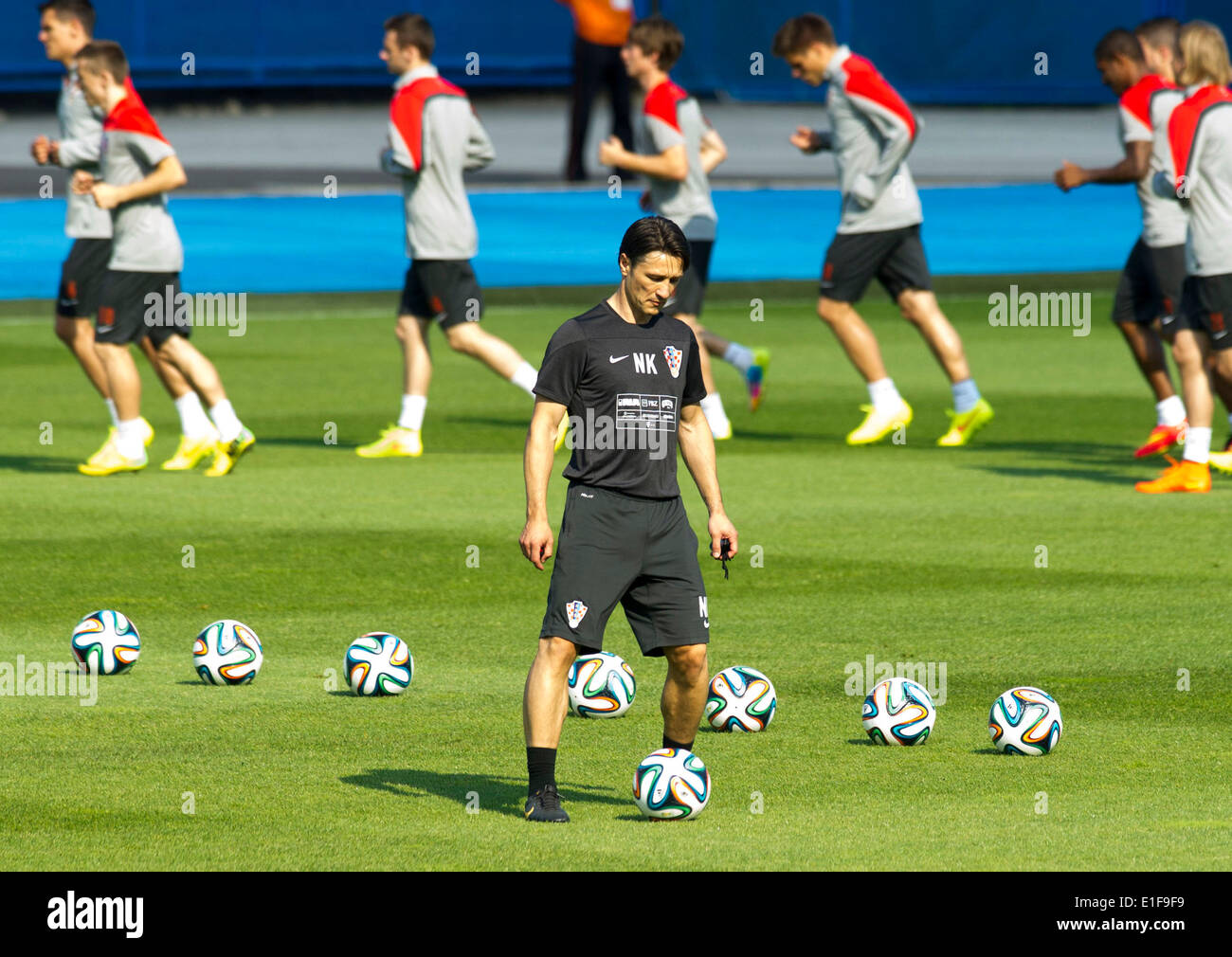 Zagreb, Croatia. 2nd June, 2014. Croatian team coach Niko Kovac (front)  attends the last domestic training session before going to the FIFA World  Cup at Maksimir stadium in Zagreb, Croatia, June 2,