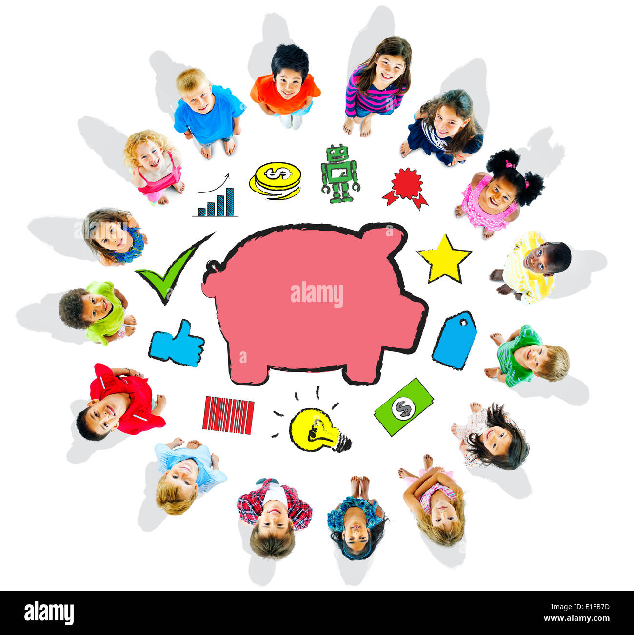 Group of Children and Saving Concept Stock Photo