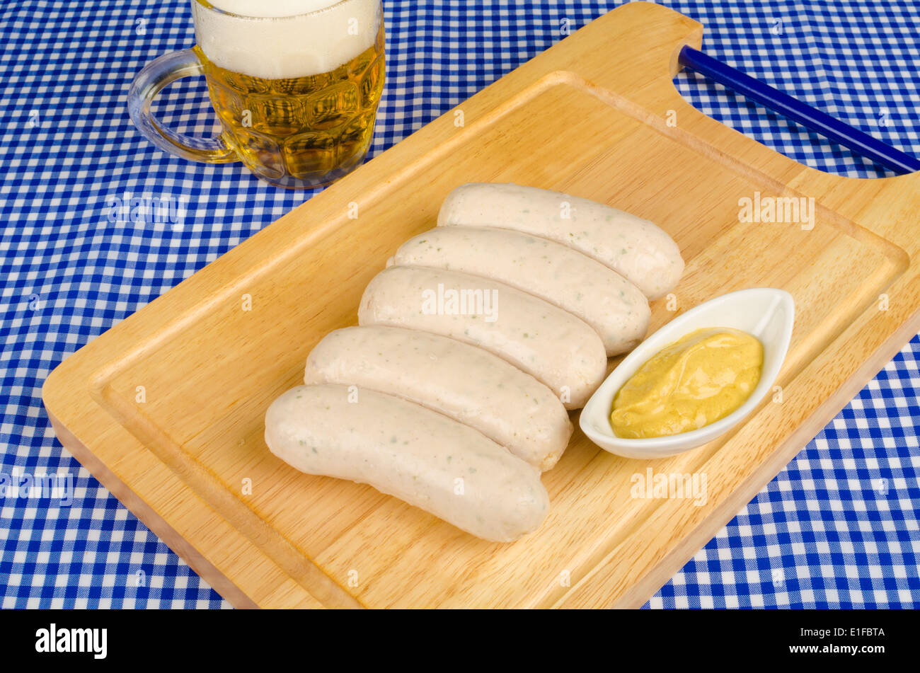 Beer, sausages and mustard, traditional German food Stock Photo