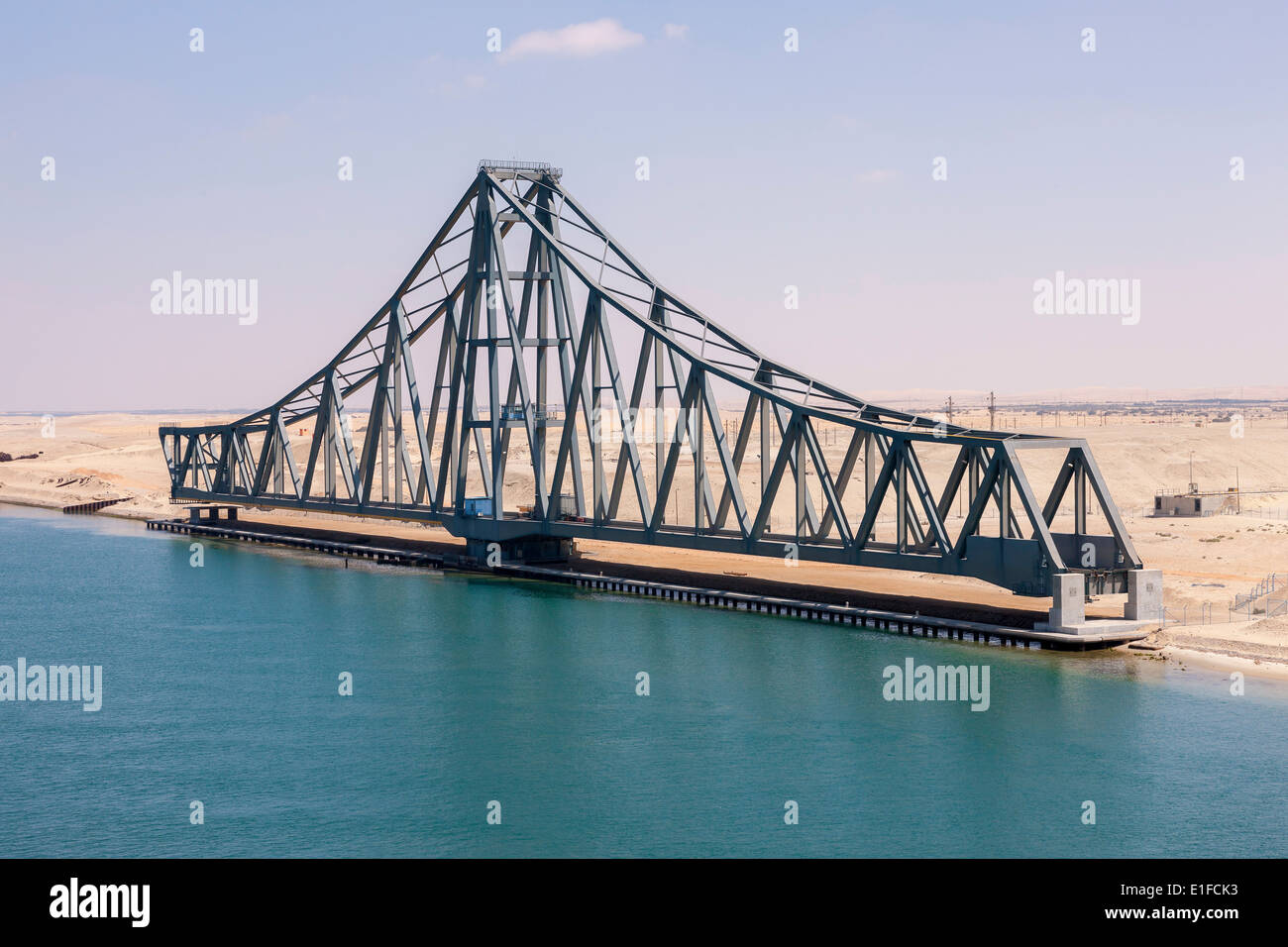 El Ferdan Railway swing Bridge is the longest in the world. Suez Canal Egypt. Stock Photo