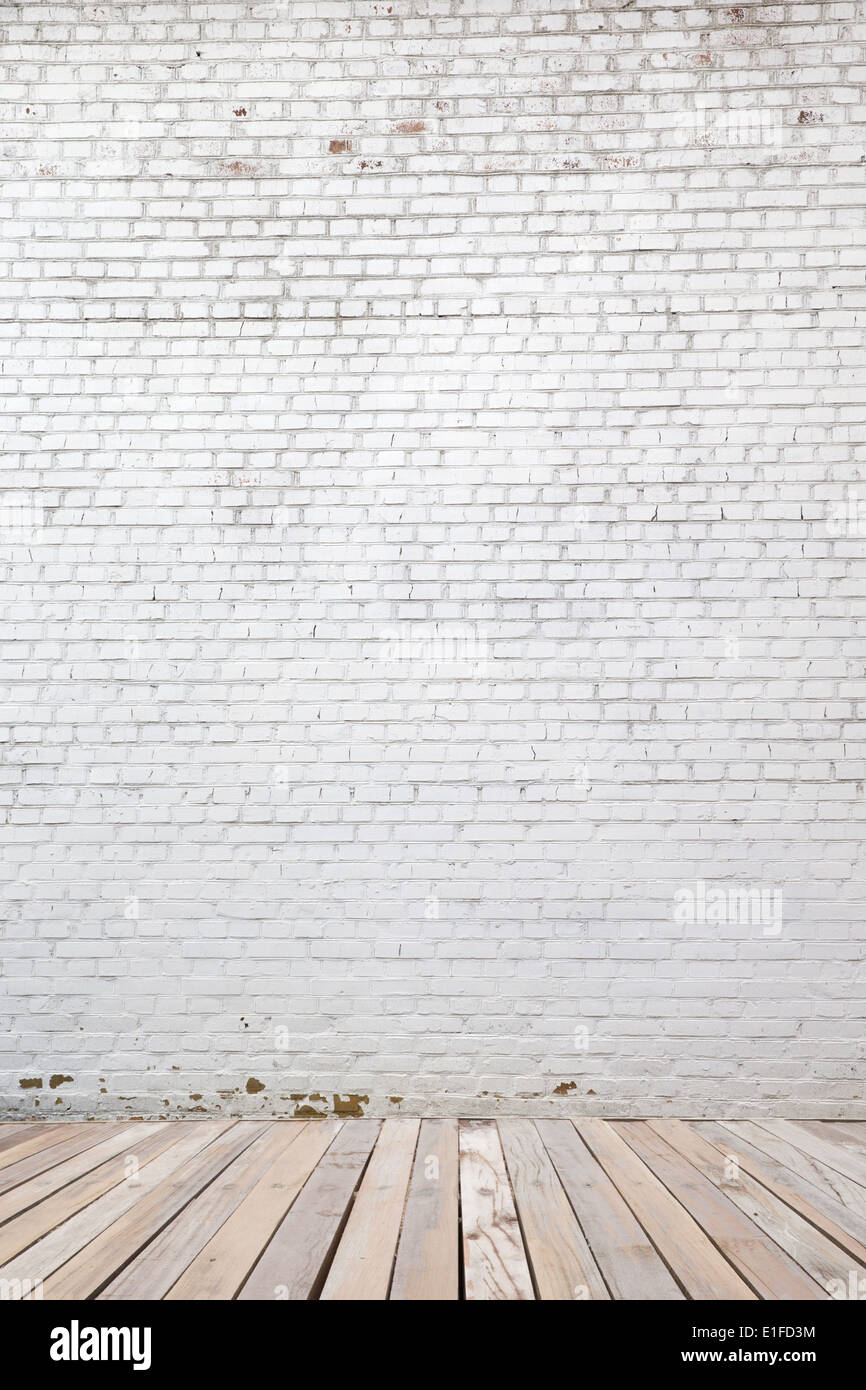 white brick wall and wood floor background Stock Photo - Alamy