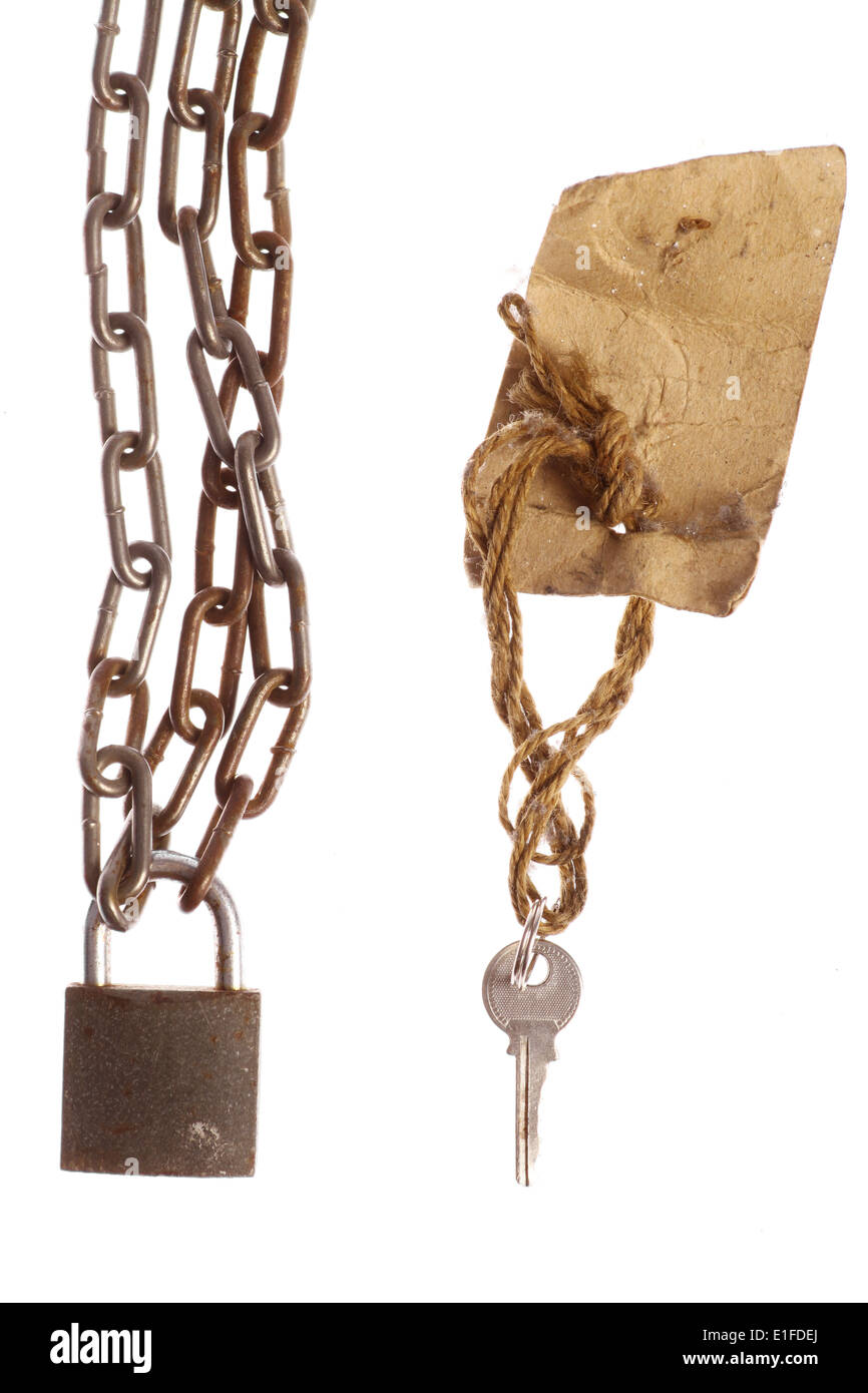 A padlock and a key, isolated on white. Stock Photo