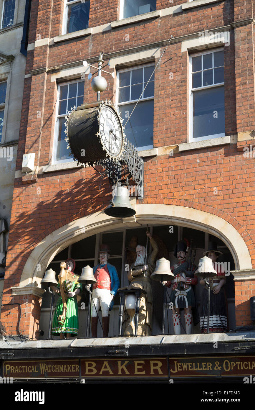 UK, Gloucester, Southgate Street, Old Father Time clock, Jewellers shop