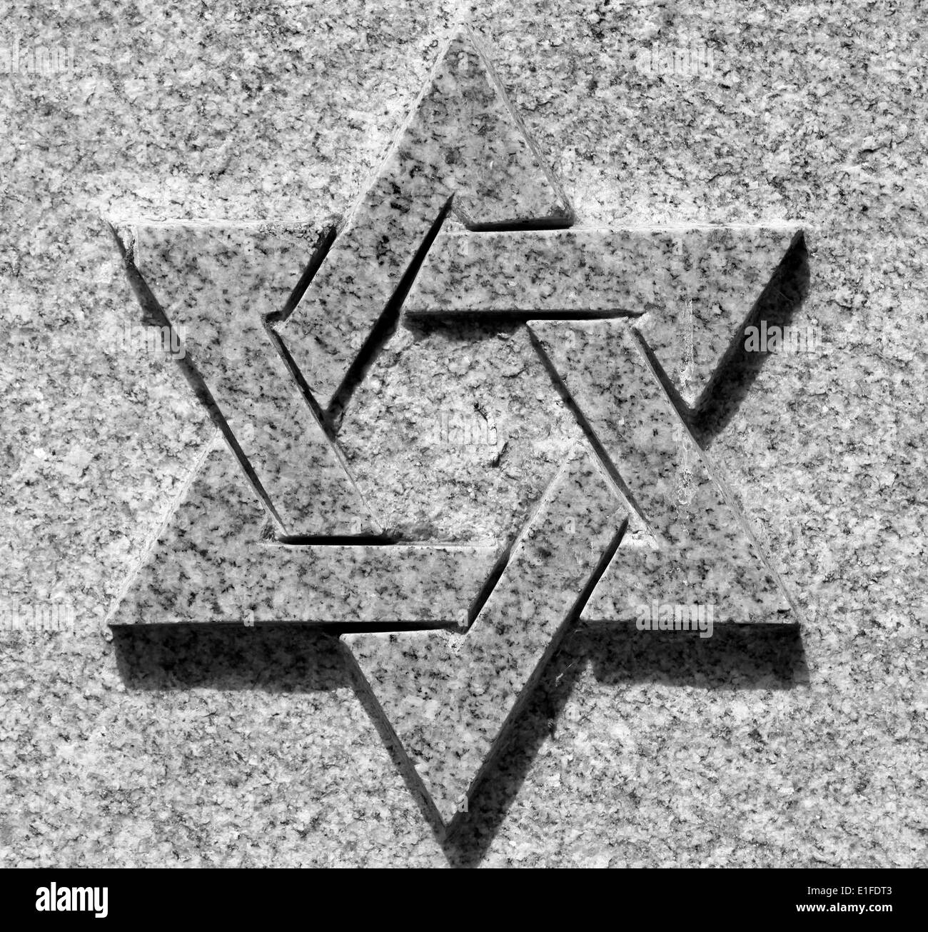 Black and white picture of star of David on the stone Stock Photo